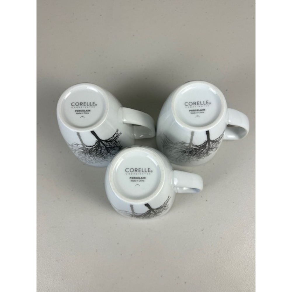 Corelle Coordinates TIMBER SHADOWS Porcelain Tree Coffee Tea Mugs White Set of 3 - Picture 6 of 8